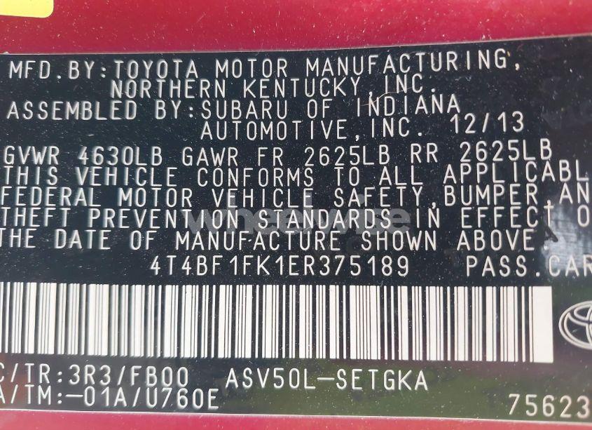 Photo 9 of 2014 Toyota Camry XLE (VIN 4T4BF1FK1ER375189)