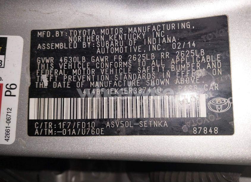 Photo 9 of 2014 Toyota Camry LE (VIN 4T4BF1FK1ER387410)