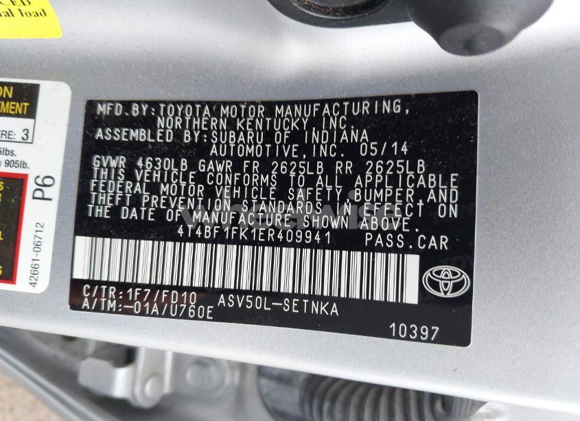 Photo 9 of 2014 Toyota Camry LE (VIN 4T4BF1FK1ER409941)