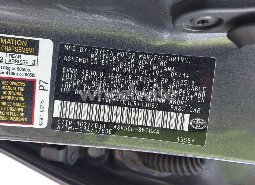 Photo 9 of 2014 Toyota Camry XLE (VIN 4T4BF1FK1ER413097)