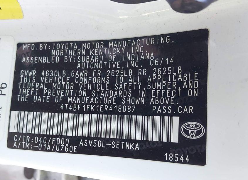 Photo 9 of 2014 Toyota Camry LE (VIN 4T4BF1FK1ER418087)