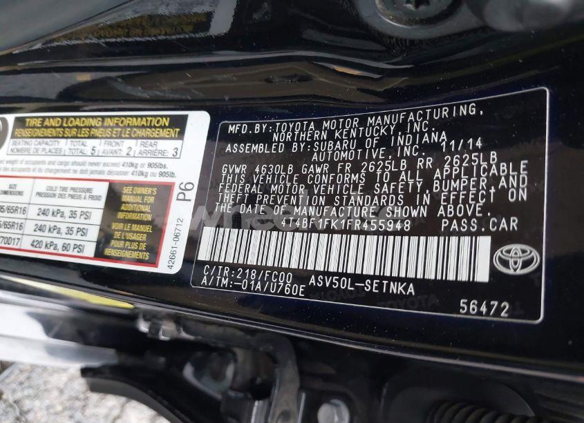 Photo 9 of 2015 Toyota Camry LE (VIN 4T4BF1FK1FR455948)