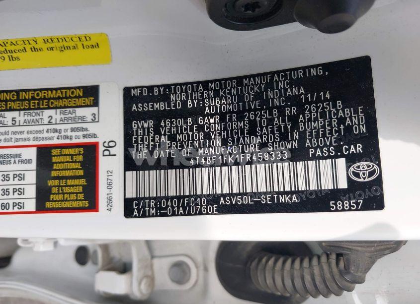 Photo 9 of 2015 Toyota Camry LE (VIN 4T4BF1FK1FR458333)