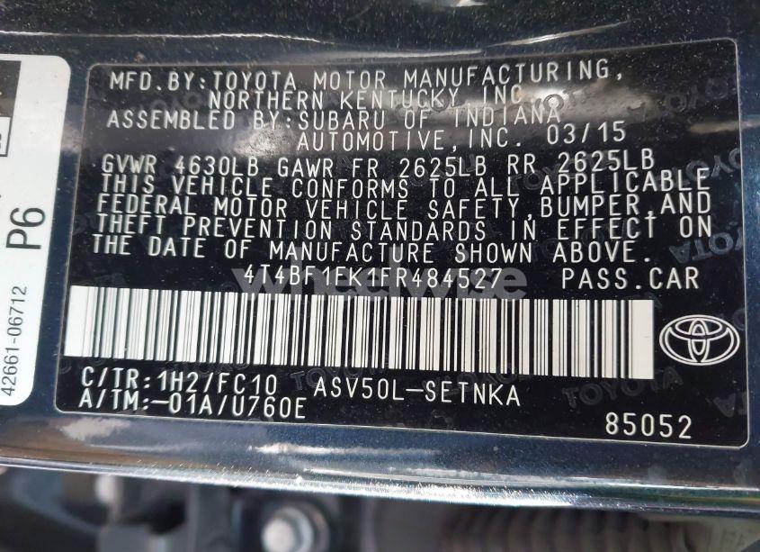 Photo 9 of 2015 Toyota Camry LE (VIN 4T4BF1FK1FR484527)