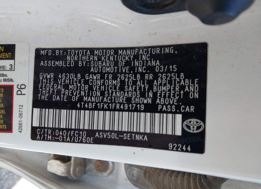 Photo 9 of 2015 Toyota Camry LE (VIN 4T4BF1FK1FR491719)