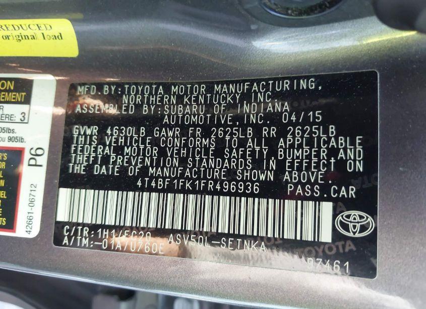 Photo 9 of 2015 Toyota Camry LE (VIN 4T4BF1FK1FR496936)