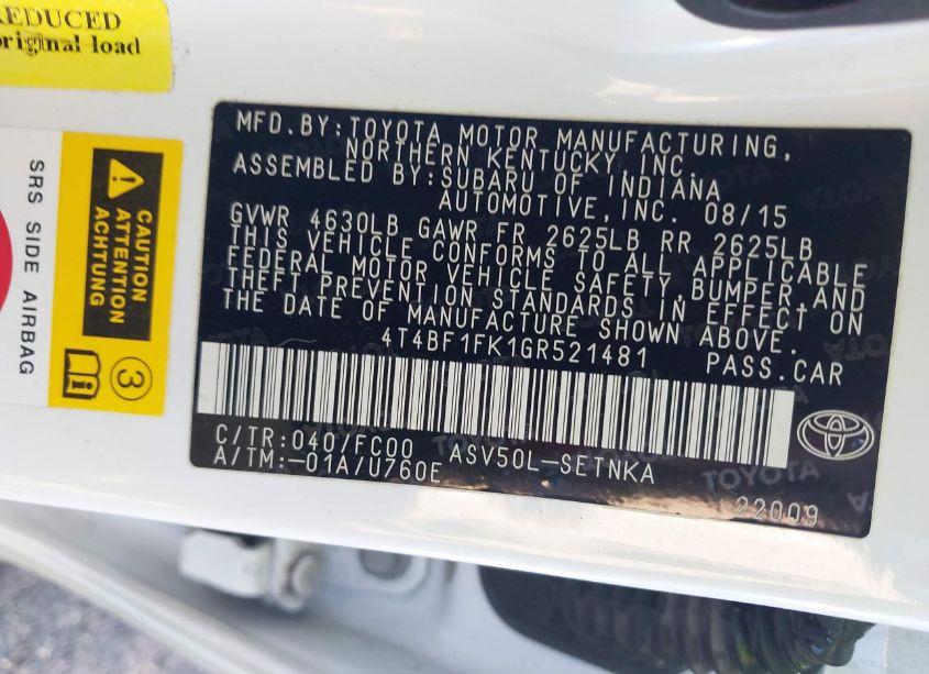 Photo 9 of 2016 Toyota Camry LE (VIN 4T4BF1FK1GR521481)