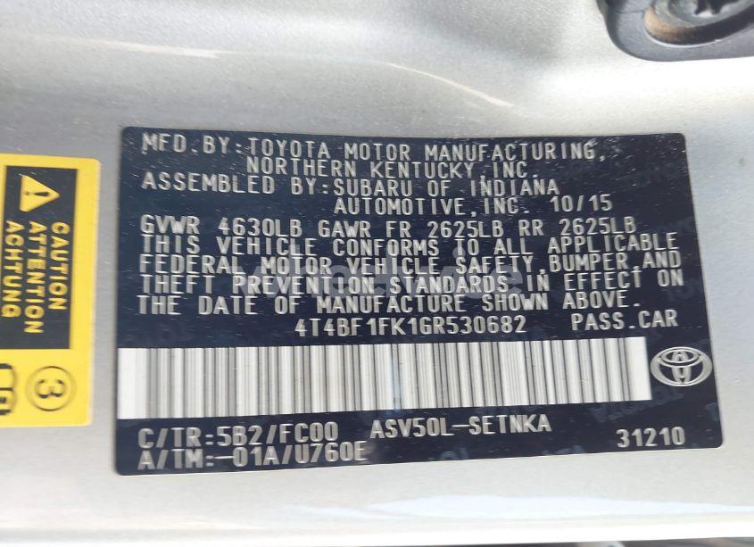 Photo 9 of 2016 Toyota Camry LE (VIN 4T4BF1FK1GR530682)