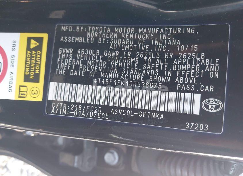 Photo 9 of 2016 Toyota Camry LE (VIN 4T4BF1FK1GR536675)