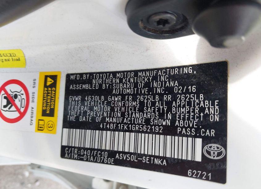 Photo 9 of 2016 Toyota Camry LE (VIN 4T4BF1FK1GR562192)