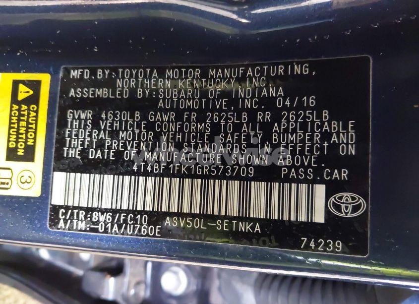 Photo 9 of 2016 Toyota Camry LE (VIN 4T4BF1FK1GR573709)