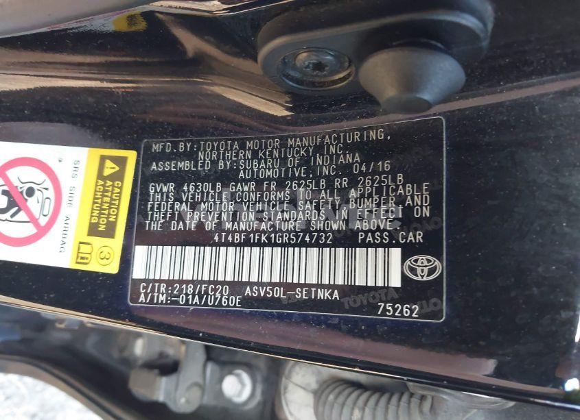 Photo 9 of 2016 Toyota Camry LE (VIN 4T4BF1FK1GR574732)