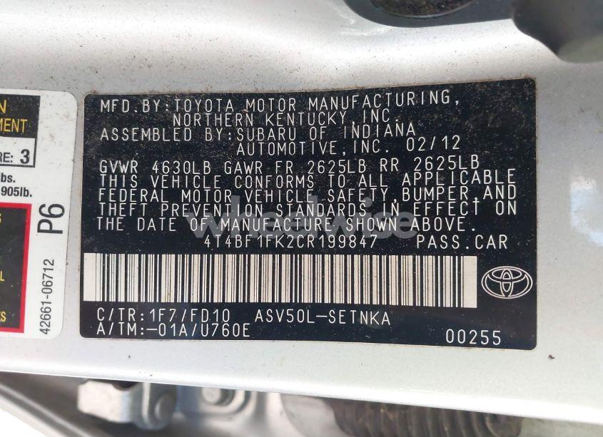 Photo 9 of 2012 Toyota Camry LE (VIN 4T4BF1FK2CR199847)