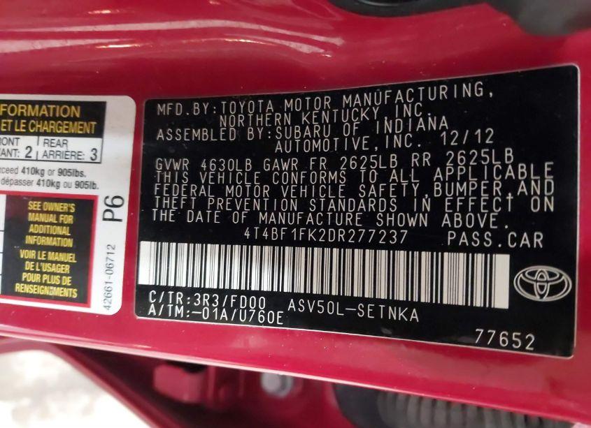 Photo 9 of 2013 Toyota Camry LE (VIN 4T4BF1FK2DR277237)