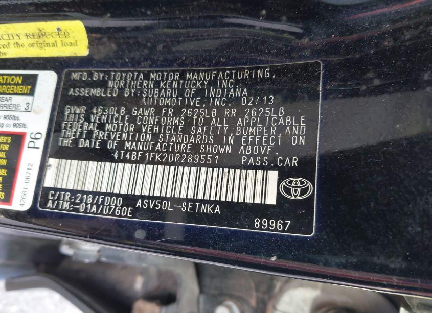 Photo 9 of 2013 Toyota Camry LE (VIN 4T4BF1FK2DR289551)