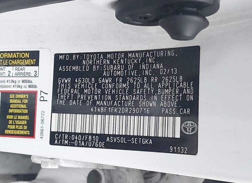 Photo 9 of 2013 Toyota Camry XLE (VIN 4T4BF1FK2DR290716)