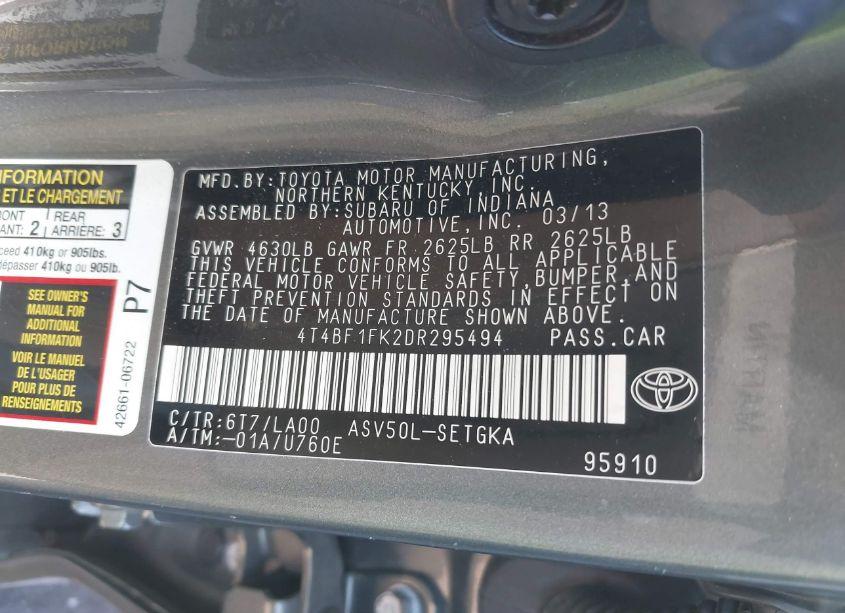 Photo 9 of 2013 Toyota Camry XLE (VIN 4T4BF1FK2DR295494)