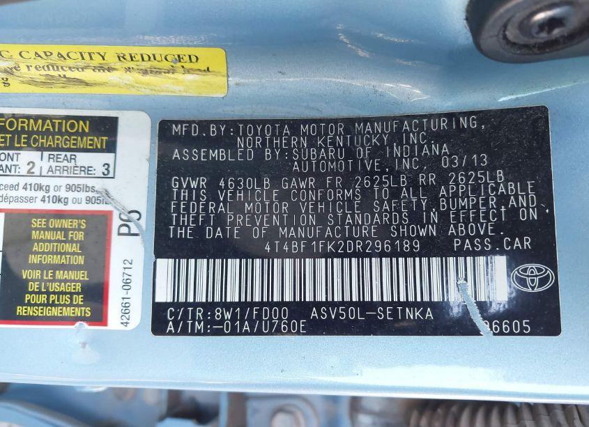 Photo 9 of 2013 Toyota Camry LE (VIN 4T4BF1FK2DR296189)