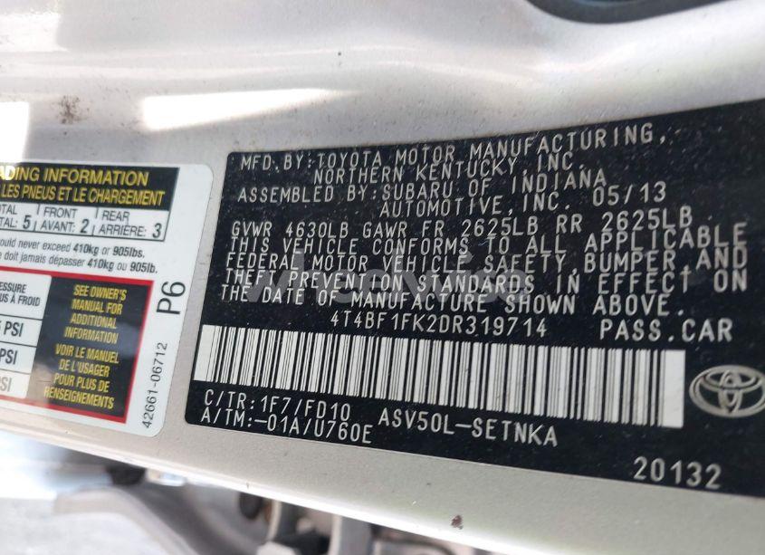 Photo 9 of 2013 Toyota Camry LE (VIN 4T4BF1FK2DR319714)