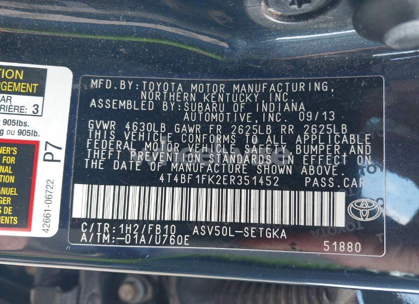 Photo 9 of 2014 Toyota Camry XLE (VIN 4T4BF1FK2ER351452)