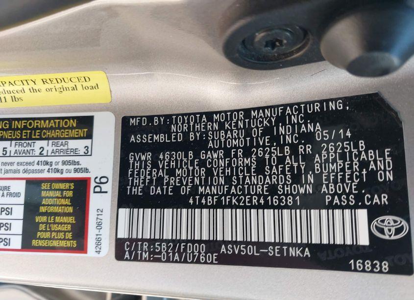 Photo 9 of 2014 Toyota Camry LE (VIN 4T4BF1FK2ER416381)