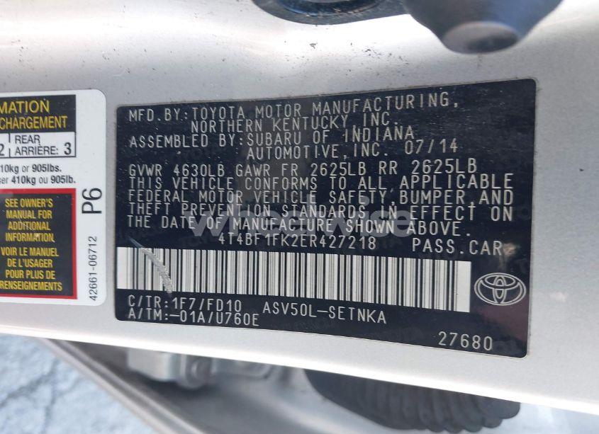 Photo 9 of 2014 Toyota Camry LE (VIN 4T4BF1FK2ER427218)