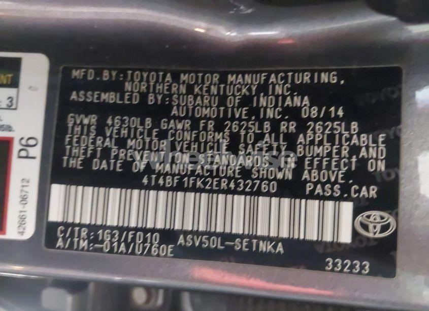 Photo 9 of 2014 Toyota Camry LE (VIN 4T4BF1FK2ER432760)