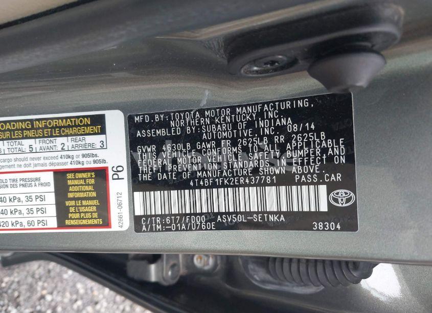 Photo 9 of 2014 Toyota Camry LE (VIN 4T4BF1FK2ER437781)