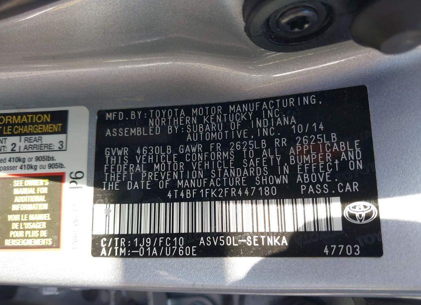 Photo 9 of 2015 Toyota Camry LE (VIN 4T4BF1FK2FR447180)