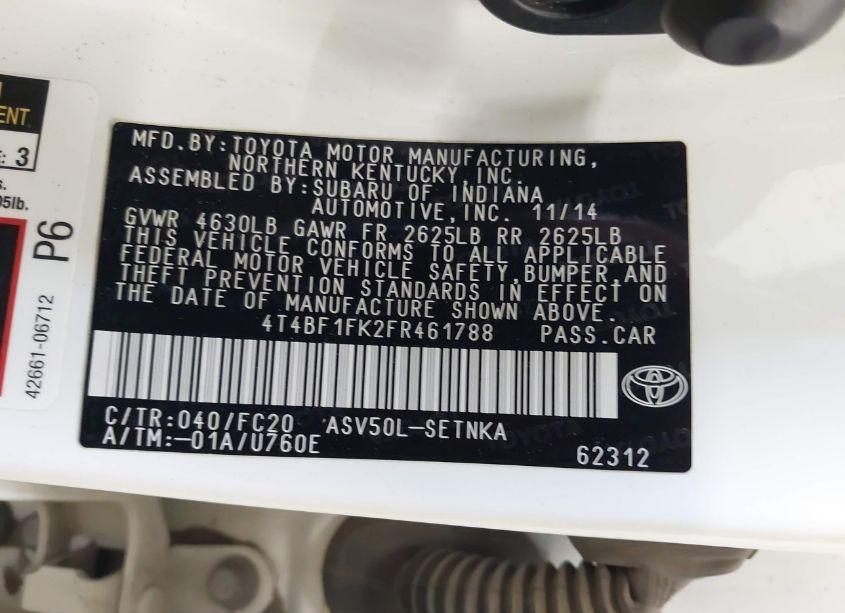 Photo 9 of 2015 Toyota Camry LE (VIN 4T4BF1FK2FR461788)