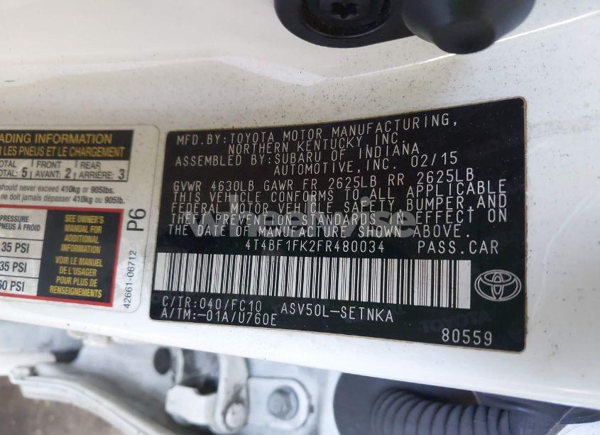 Photo 9 of 2015 Toyota Camry LE (VIN 4T4BF1FK2FR480034)