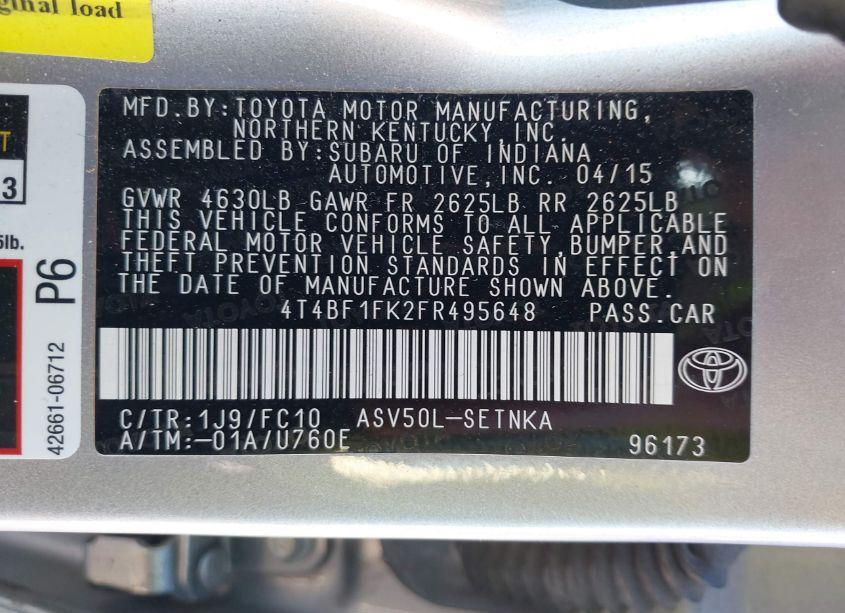 Photo 9 of 2015 Toyota Camry LE (VIN 4T4BF1FK2FR495648)