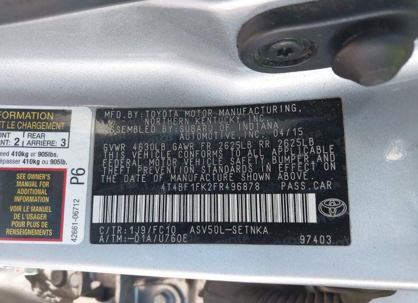 Photo 9 of 2015 Toyota Camry LE (VIN 4T4BF1FK2FR496878)