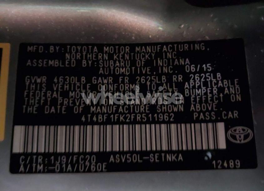 Photo 9 of 2015 Toyota Camry LE (VIN 4T4BF1FK2FR511962)