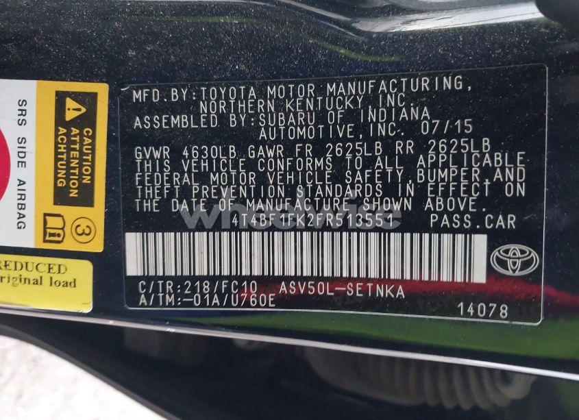 Photo 9 of 2015 Toyota Camry LE (VIN 4T4BF1FK2FR513551)