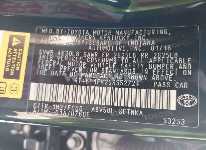 Photo 9 of 2016 Toyota Camry LE (VIN 4T4BF1FK2GR552724)