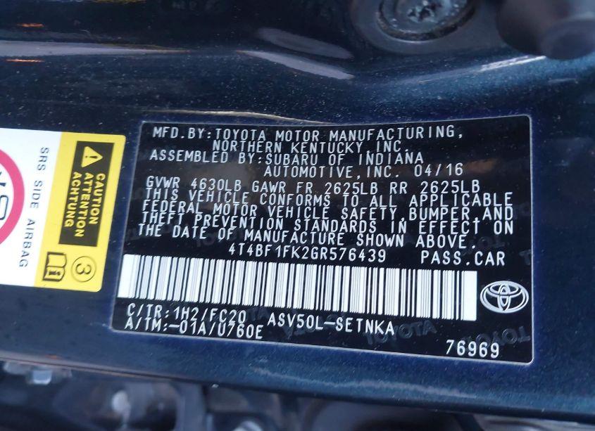 Photo 9 of 2016 Toyota Camry LE (VIN 4T4BF1FK2GR576439)