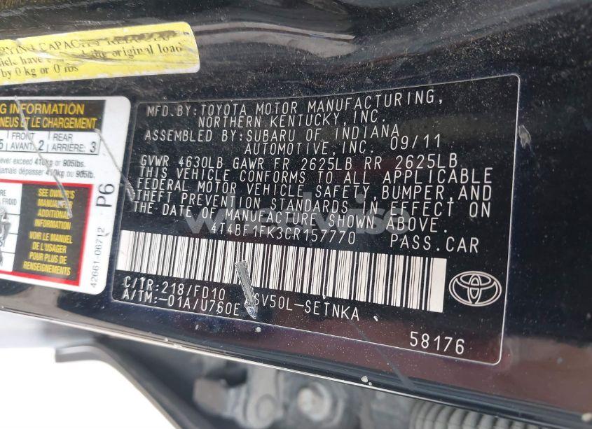 Photo 9 of 2012 Toyota Camry LE (VIN 4T4BF1FK3CR157770)