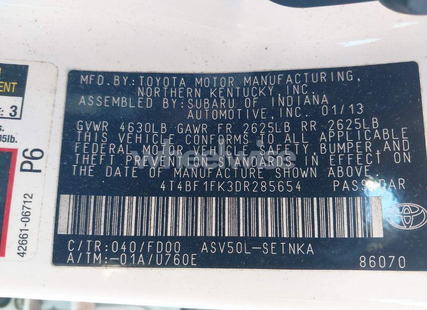 Photo 9 of 2013 Toyota Camry LE (VIN 4T4BF1FK3DR285654)