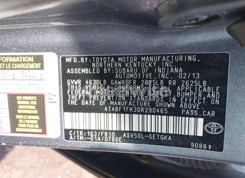 Photo 9 of 2013 Toyota Camry XLE (VIN 4T4BF1FK3DR290465)