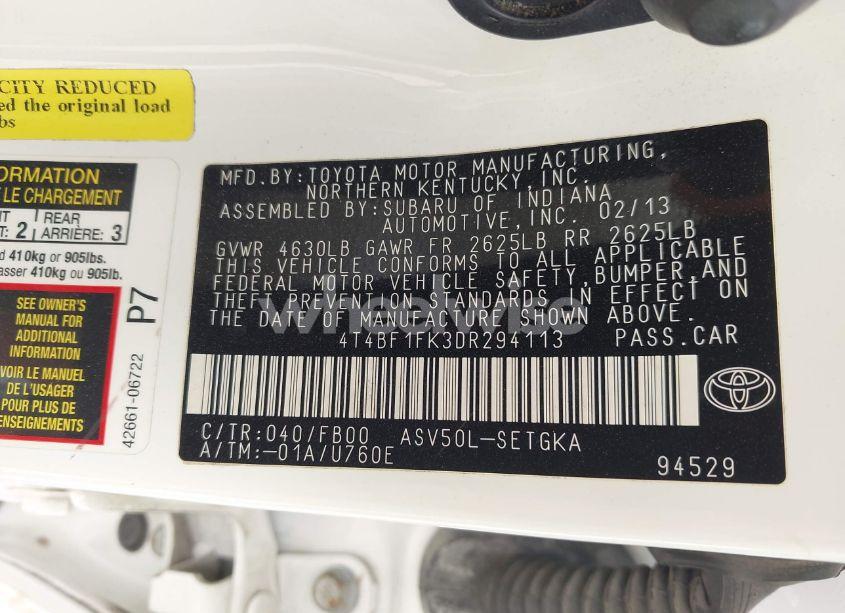 Photo 9 of 2013 Toyota Camry XLE (VIN 4T4BF1FK3DR294113)