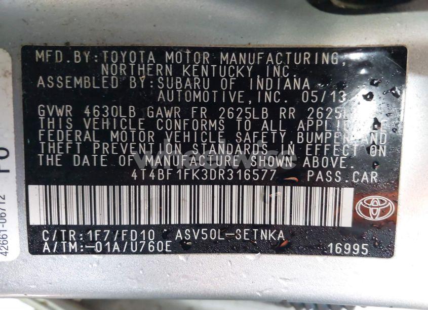 Photo 9 of 2013 Toyota Camry LE (VIN 4T4BF1FK3DR316577)