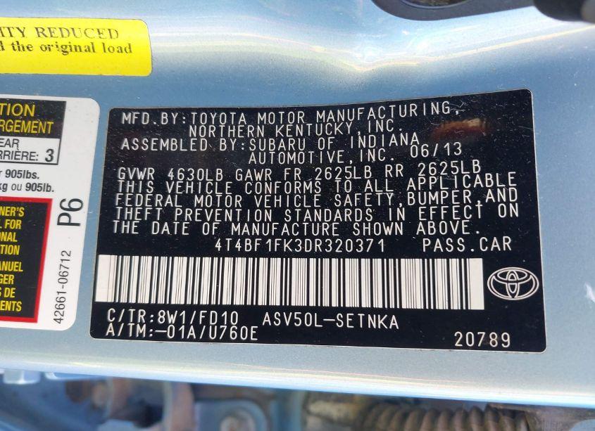 Photo 9 of 2013 Toyota Camry LE (VIN 4T4BF1FK3DR320371)