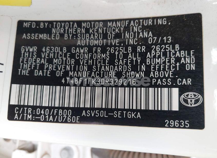 Photo 9 of 2013 Toyota Camry XLE (VIN 4T4BF1FK3DR329216)