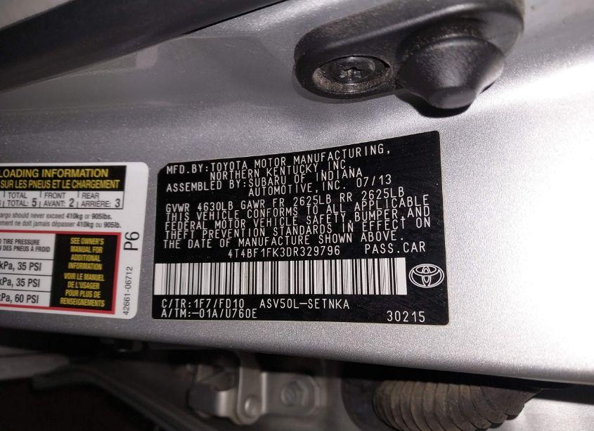 Photo 9 of 2013 Toyota Camry LE (VIN 4T4BF1FK3DR329796)