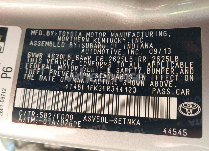 Photo 9 of 2014 Toyota Camry LE (VIN 4T4BF1FK3ER344123)