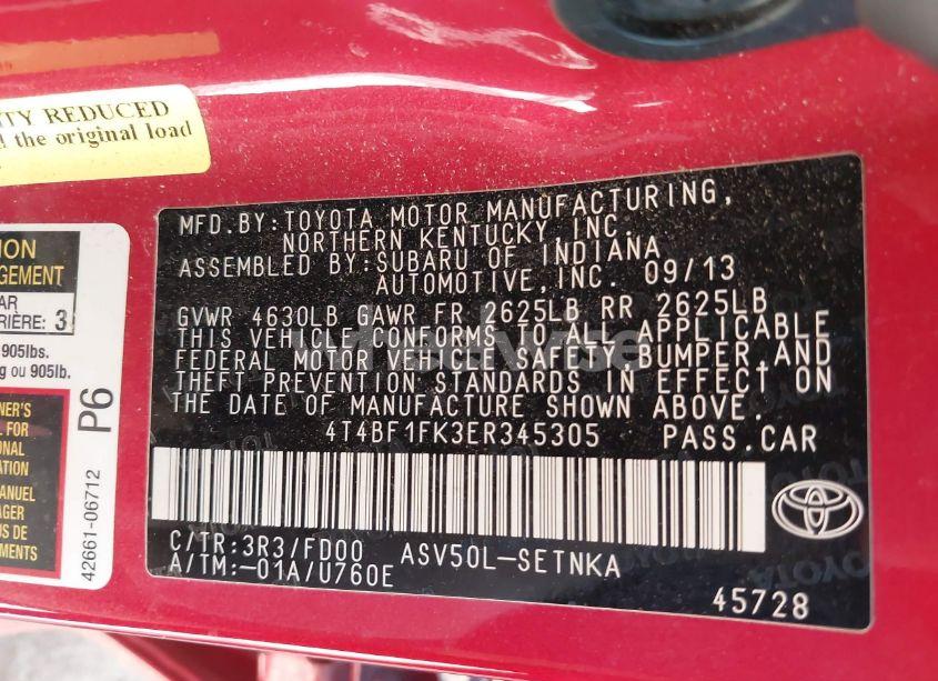 Photo 9 of 2014 Toyota Camry LE (VIN 4T4BF1FK3ER345305)