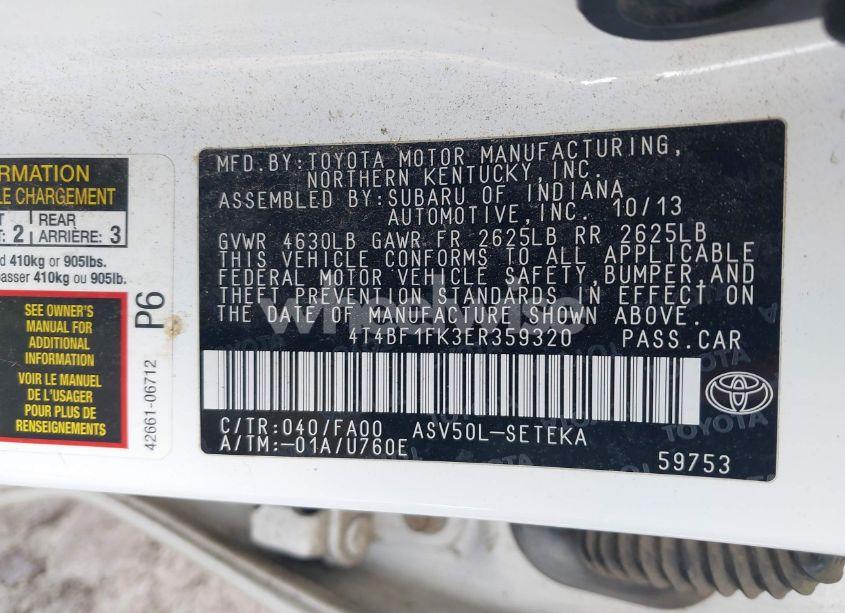 Photo 9 of 2014 Toyota Camry L (VIN 4T4BF1FK3ER359320)