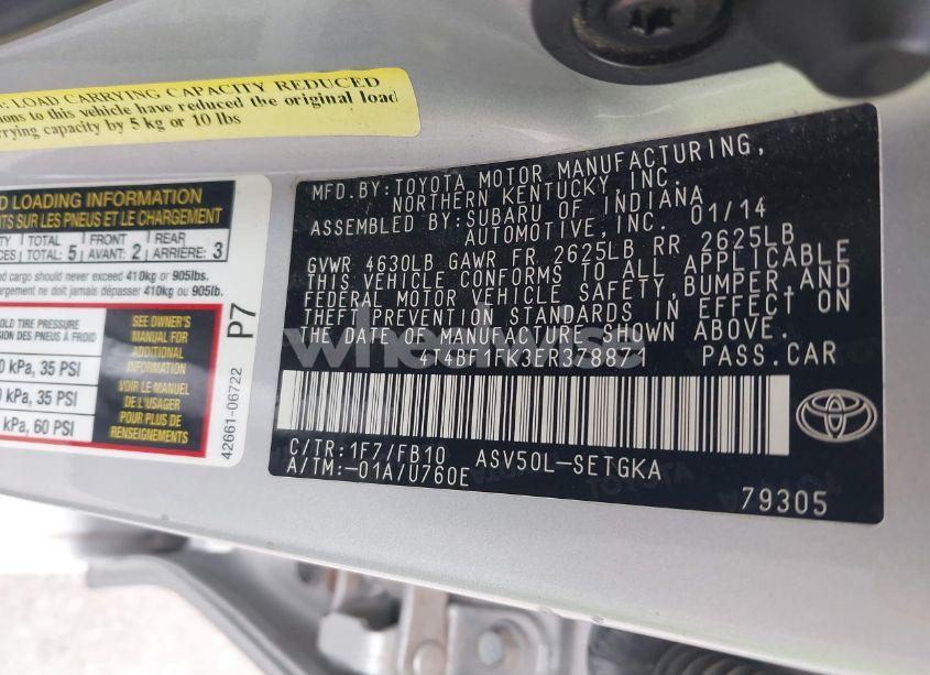 Photo 9 of 2014 Toyota Camry XLE (VIN 4T4BF1FK3ER378871)