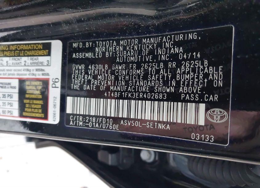 Photo 9 of 2014 Toyota Camry LE (VIN 4T4BF1FK3ER402683)